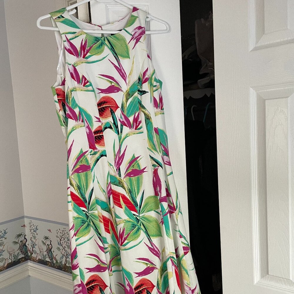 Cotton Dress with Bird-of-Paradise Print
